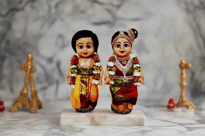 Hand-painted traditional Iyengar Mama Mami doll set for Navaratri Golu and wedding display- Puja Celebrations