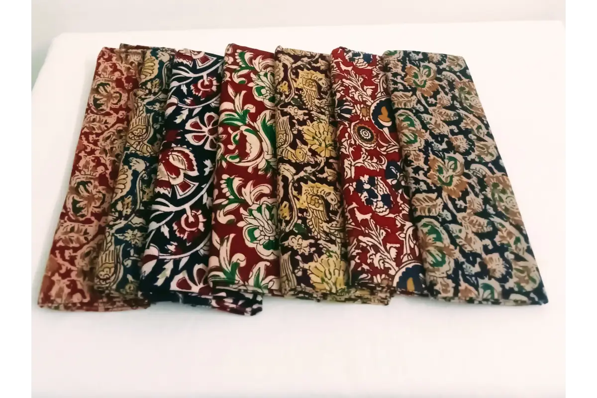 Traditional hand-block printed Kalamkari cotton blouse bit for saree matching and return gifts - Puja Celebrations