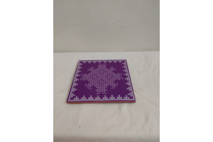 Wipe-clean waterproof lacquer surface demonstration on Kolam Rangoli wooden pooja manai