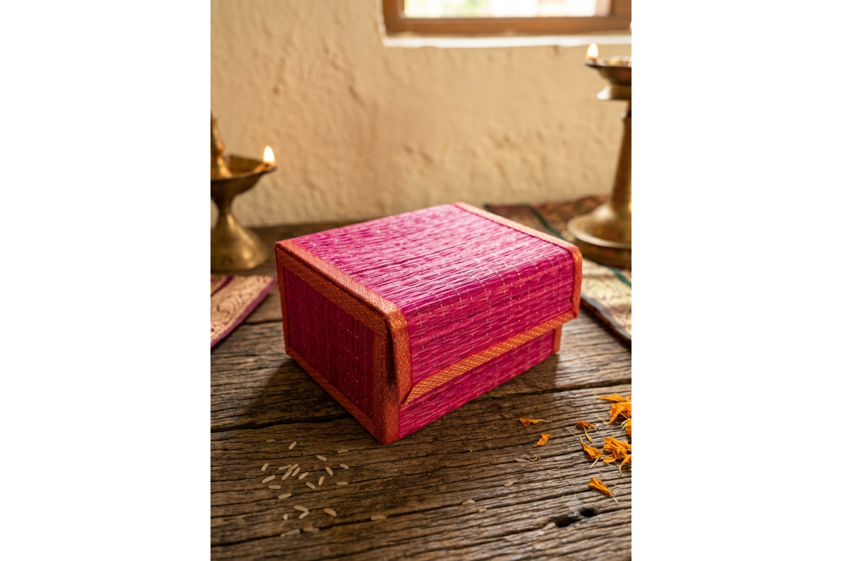 Eco friendly Korai foldable gift box assembled with lid for wedding return gifts