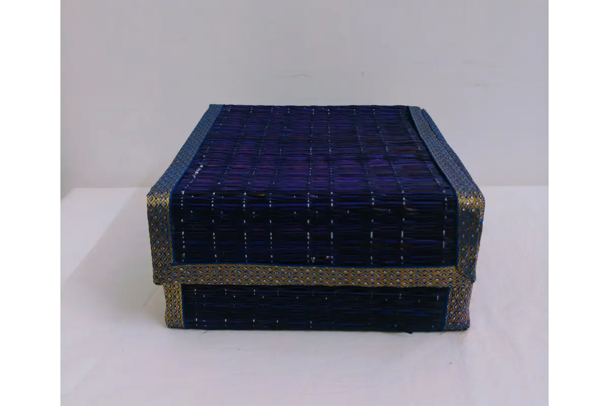 Korai grass gift box completely folded flat for easy bulk storage and shipping