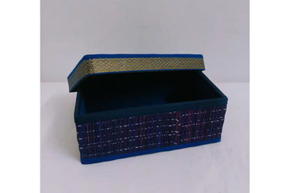 Close-up view of natural woven korai river grass texture and fabric lid trim