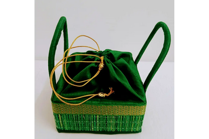 Handwoven Korai Grass Potli with Zari Border