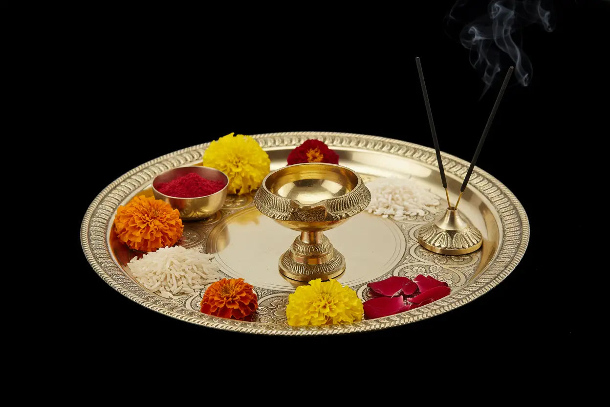Polished Brass Diya with integrated stand for daily puja