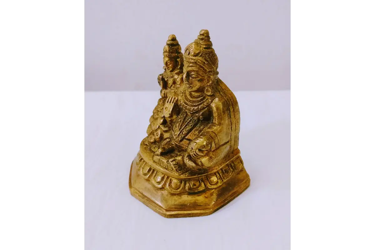 3-inch Handcrafted Brass Lakshmi Kubera Idol with Antique Finish