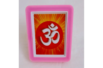 Illuminated 3D divine LED night light placed on pooja room mandir shelf for evening worship