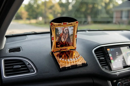 Sacred Maha Periyava Charan Paduka frame for car dashboard and spiritual return gifts - Puja Celebrations