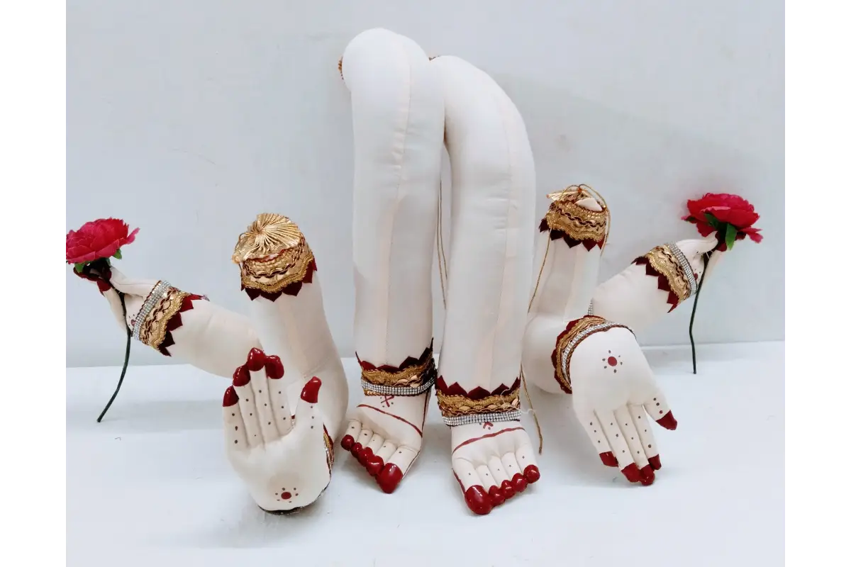 Varalakshmi Vratham kalash decoration using 4 hands and paadham set