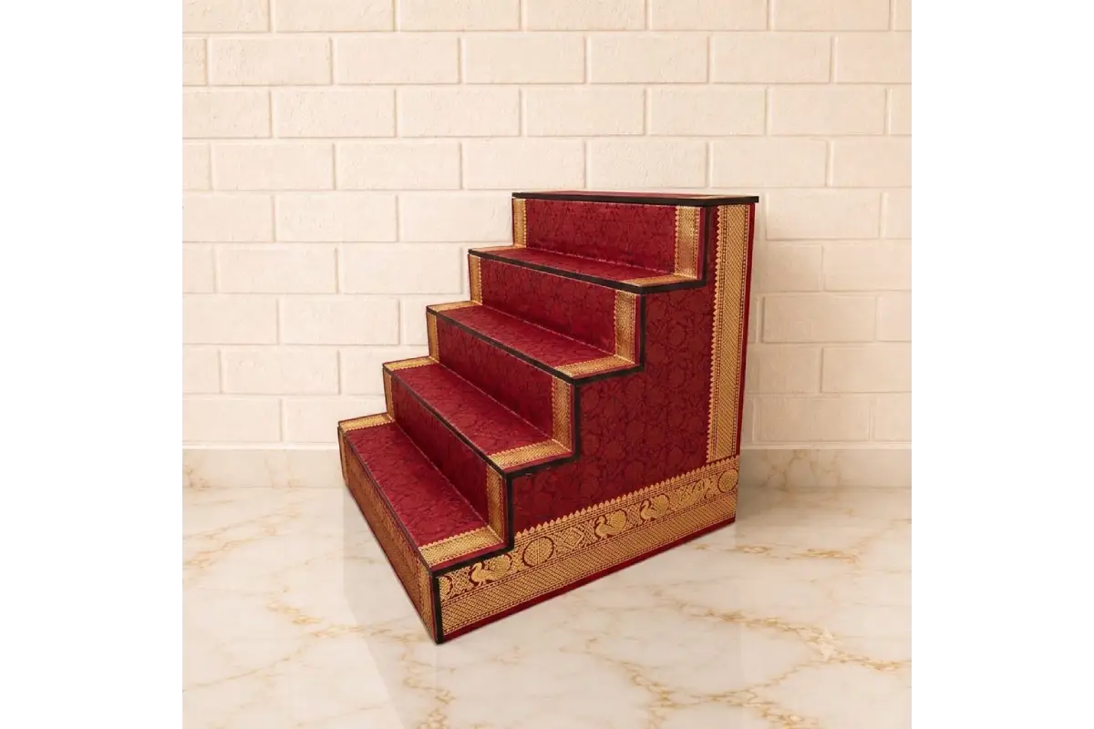 5-step MDF mini Golu stand assembled for Navaratri tabletop doll display
