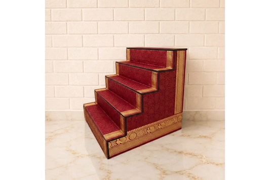 5-step MDF mini Golu stand assembled for Navaratri tabletop doll display