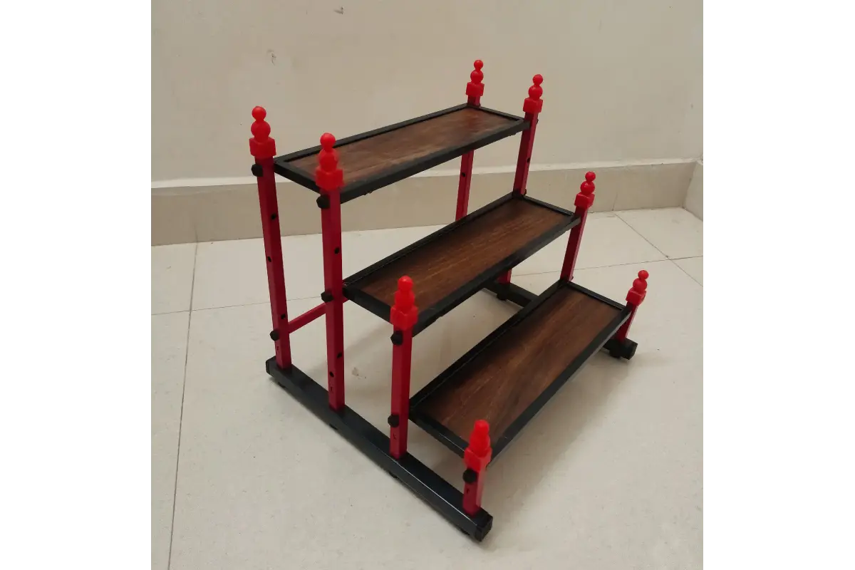 3-tier mini Golu padi stand for Navaratri tabletop doll display