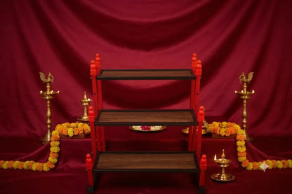 3-tier mini Golu padi stand for Navaratri tabletop doll display - Puja Celebrations