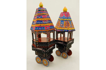 Mini wooden temple car ther held in hands showing realistic size for Golu gifting