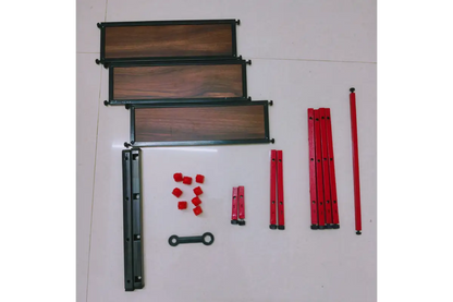 Close-up view of precision interlocking wooden joints on 3 step mini Golu stand
