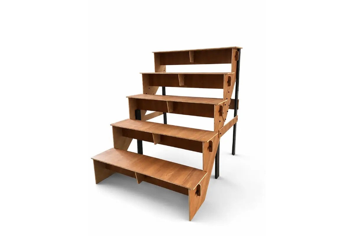 Easy tool-free assembly process of interlocking wooden Golu stand steps