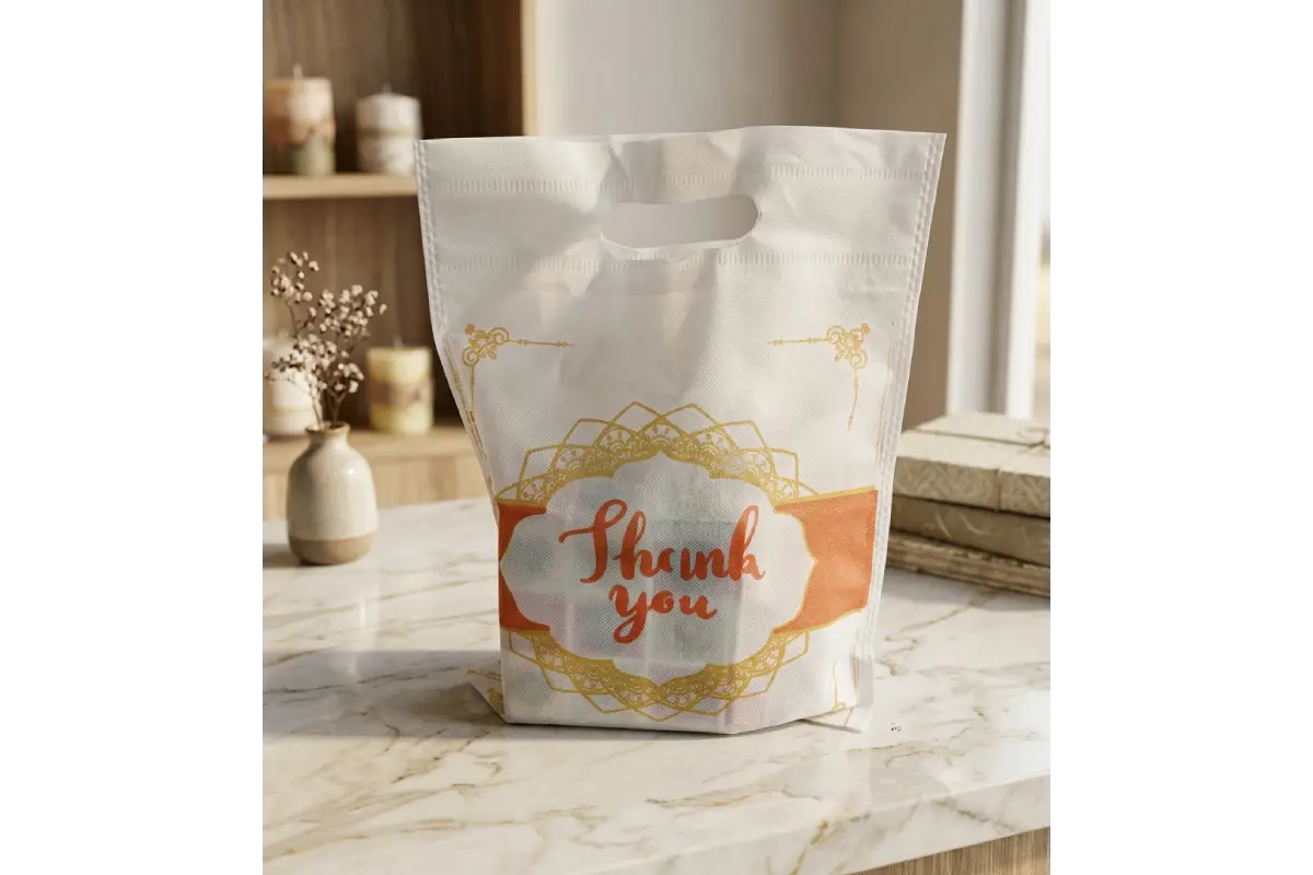 Non-woven Thank You thamboolam bag with loop handles for wedding return gifts