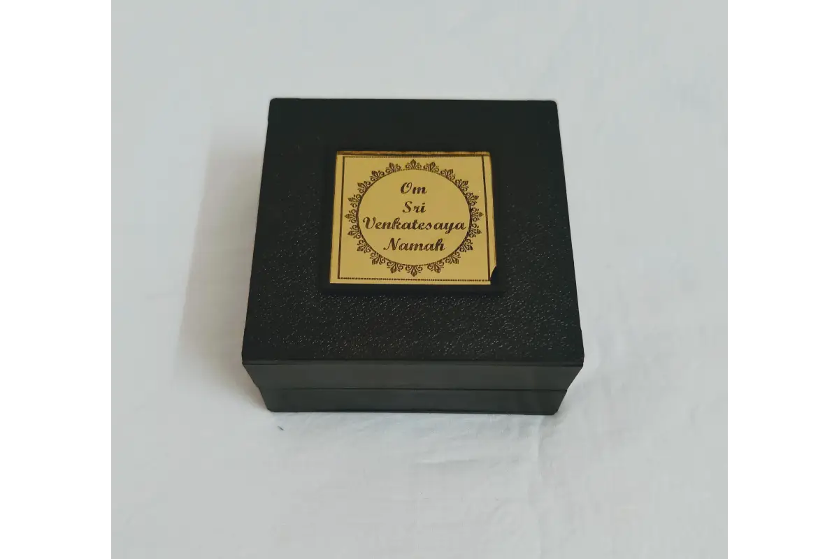 Top View of  Balaji Charan box showing velvet lined interior - Puja Celebrations