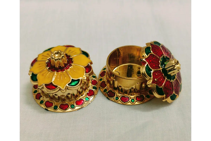 Open Meenakari Kumkum box showing interior capacity for Haldi Kumkum storage