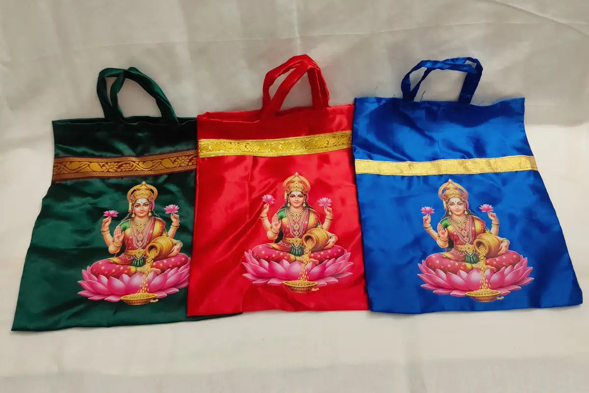 Open top view of satin thamboolam bag showing spacious interior space for return favors