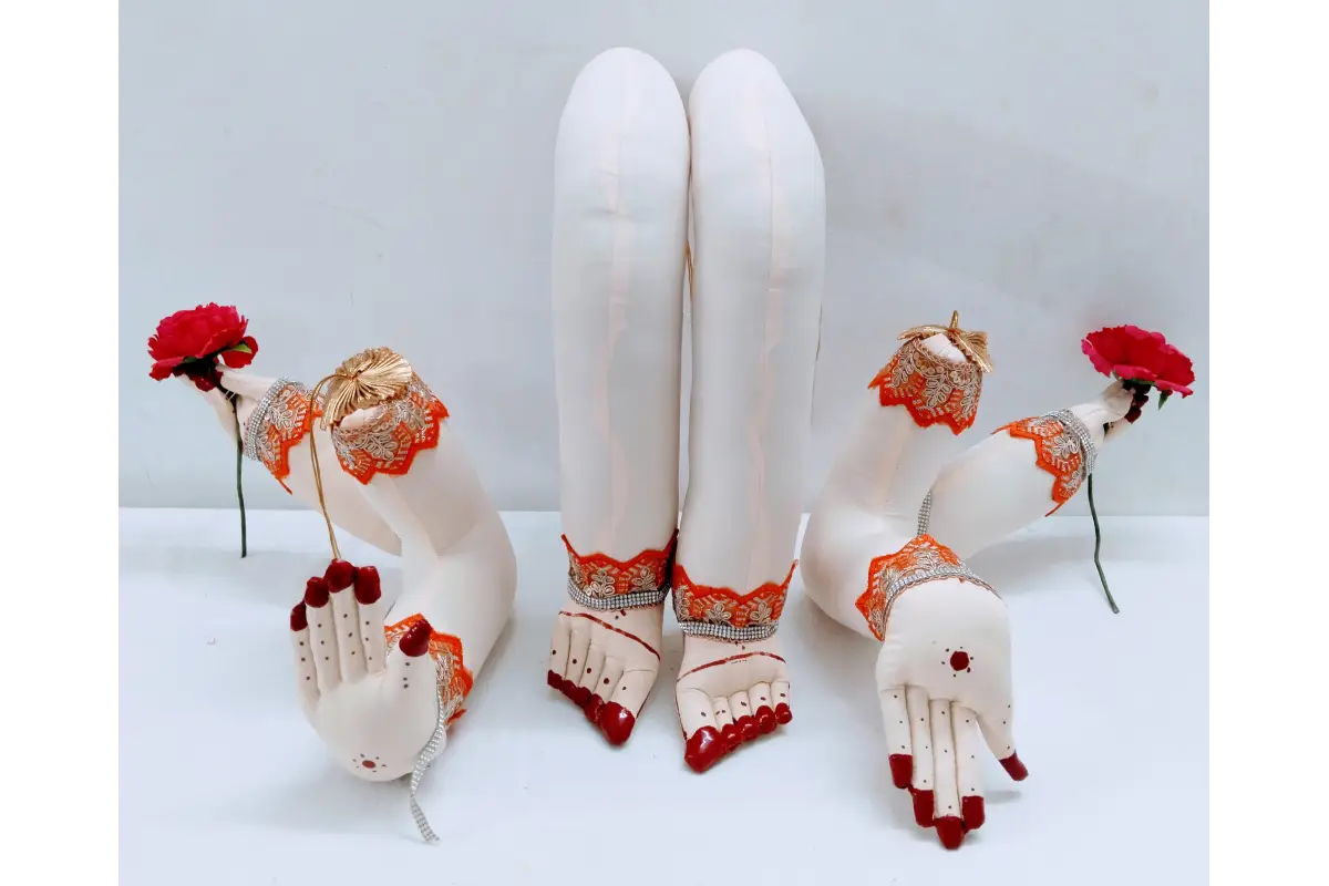 Stuffed cloth Ammavaru hands and feet set with orange lace trim for Varalakshmi Pooja