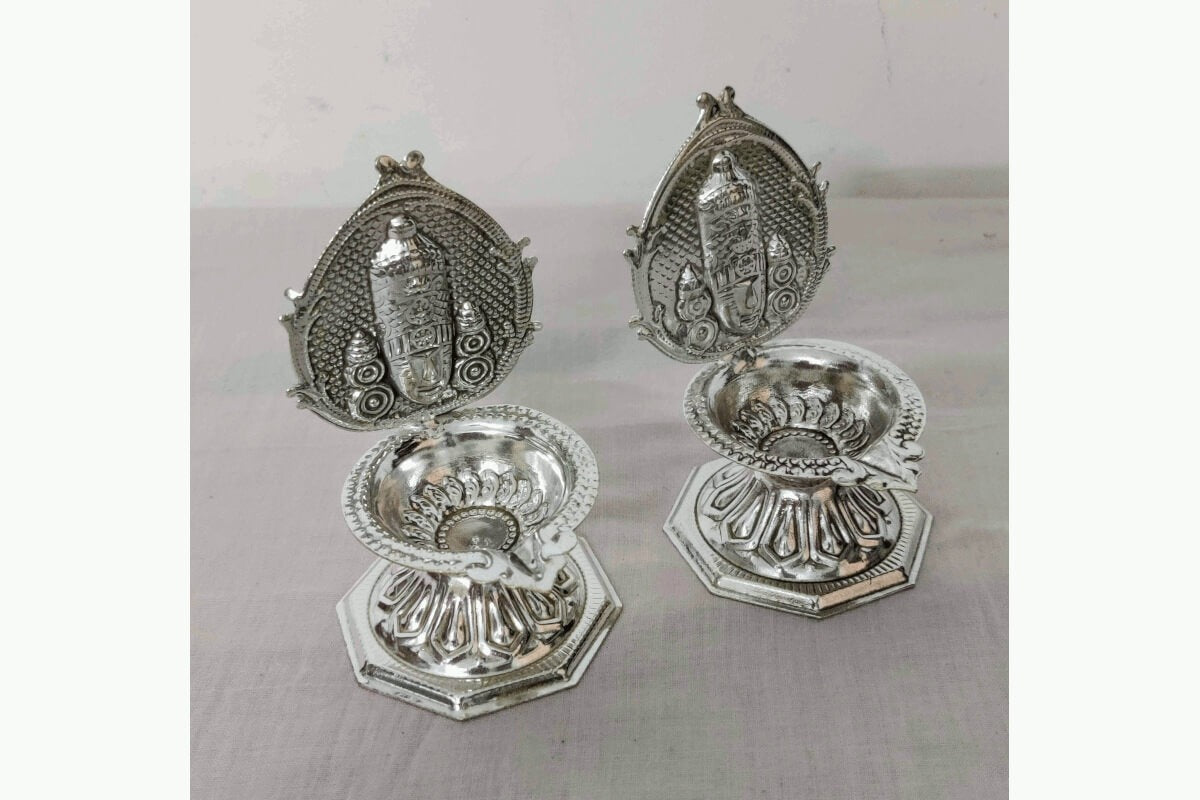 White Metal Balaji Diya Pair