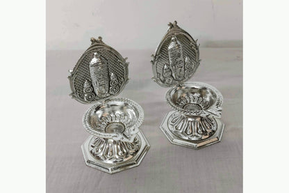 White Metal Balaji Diya Pair