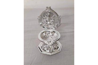 White Metal Ganesh Diya Pair