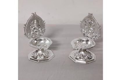 White Metal Ganesh Diya Pair