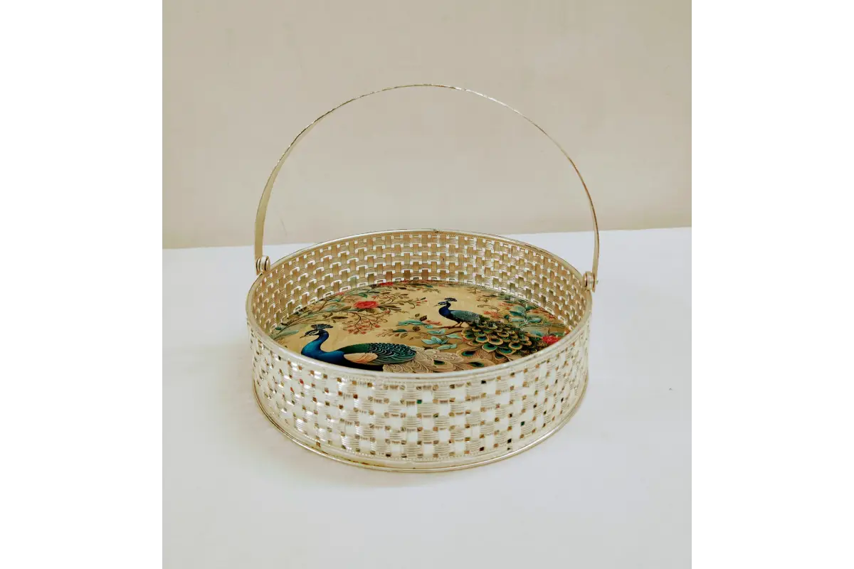 German Silver Decorative Tray With Handle