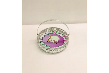 Decorative round container with a lid featuring a cartoon character on a plain background