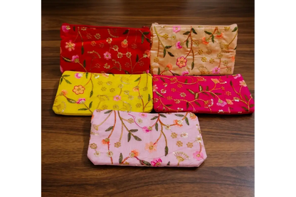 Traditional printed embroidery purse with zipper closure for wedding return gifts