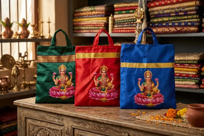 Premium satin cloth thamboolam bag with sturdy handles for wedding return gifts