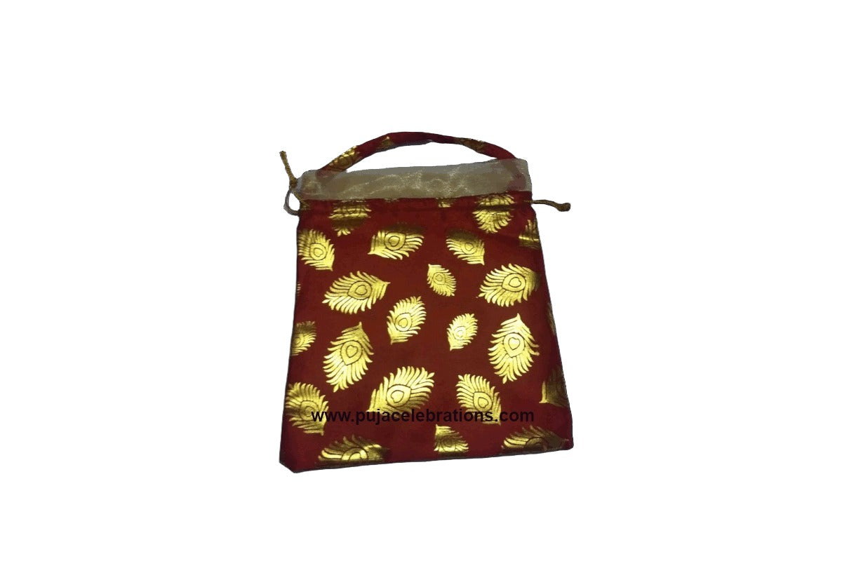 Satin Peacock Feather Potli – Budget Return Gifts Under ₹50