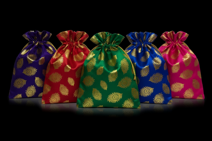 Satin Peacock Feather Potli – Budget Return Gifts Under ₹50