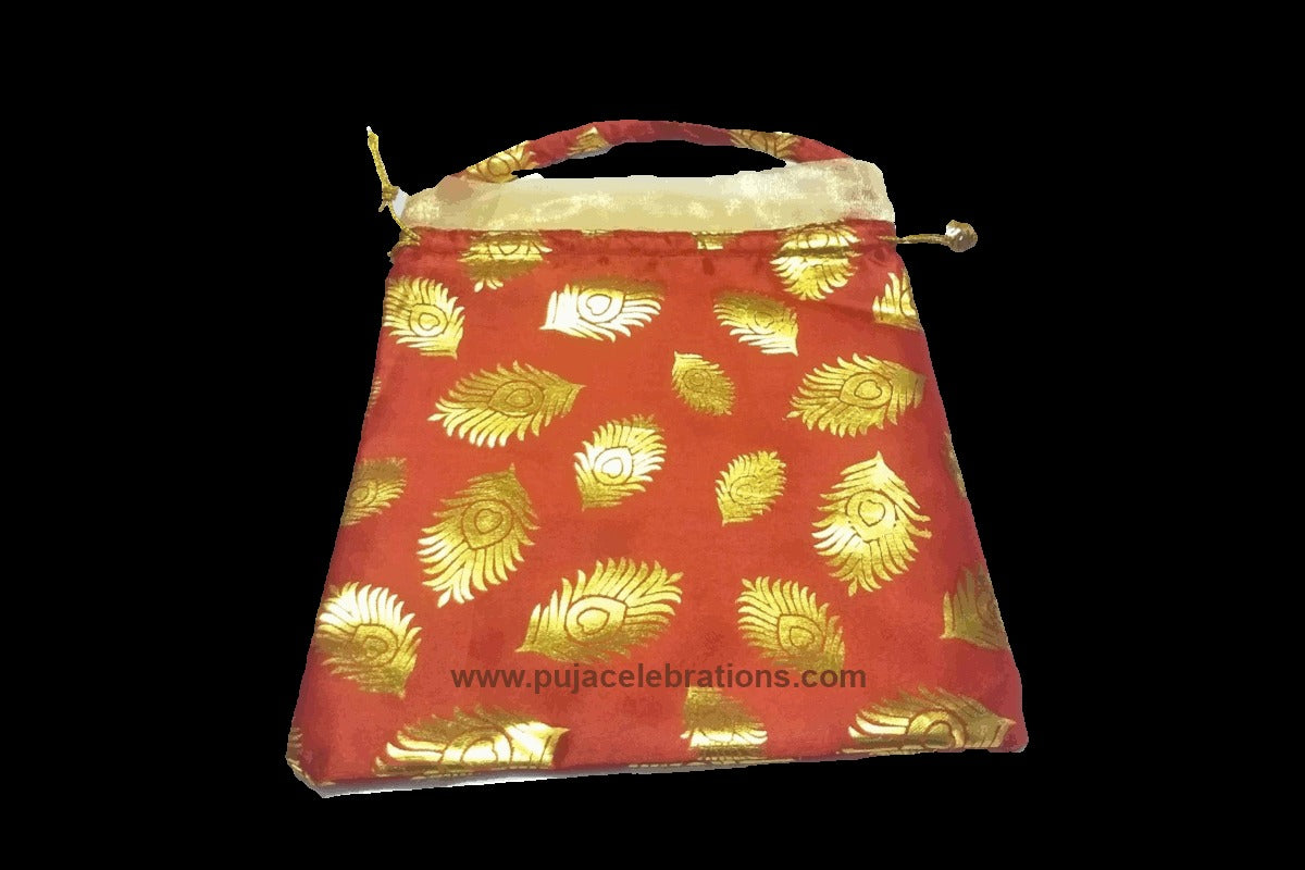 Satin Peacock Feather Potli – Budget Return Gifts Under ₹50