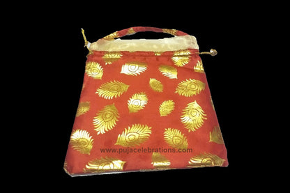Satin Peacock Feather Potli – Budget Return Gifts Under ₹50