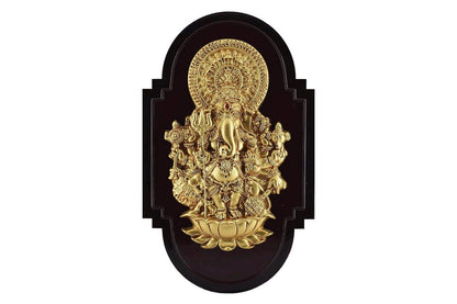 Ganesha for Home Entrance Wall Hanging with Yantra (Brown and Gold, 12" X 7" Inch)