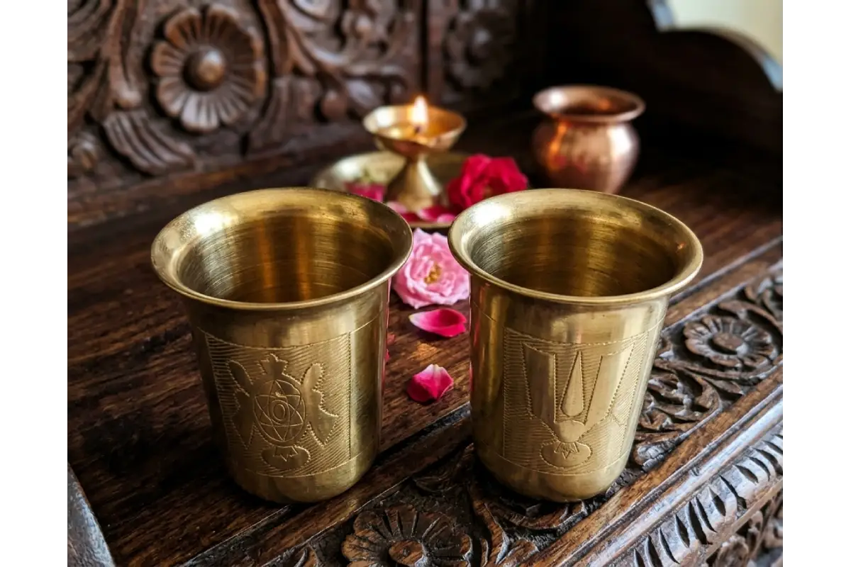 Traditional Shanku Chakra Namam glass with polished finish for wedding return gifts