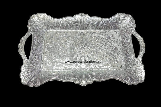 Silver Designer Tray Grip - Puja Celebrations