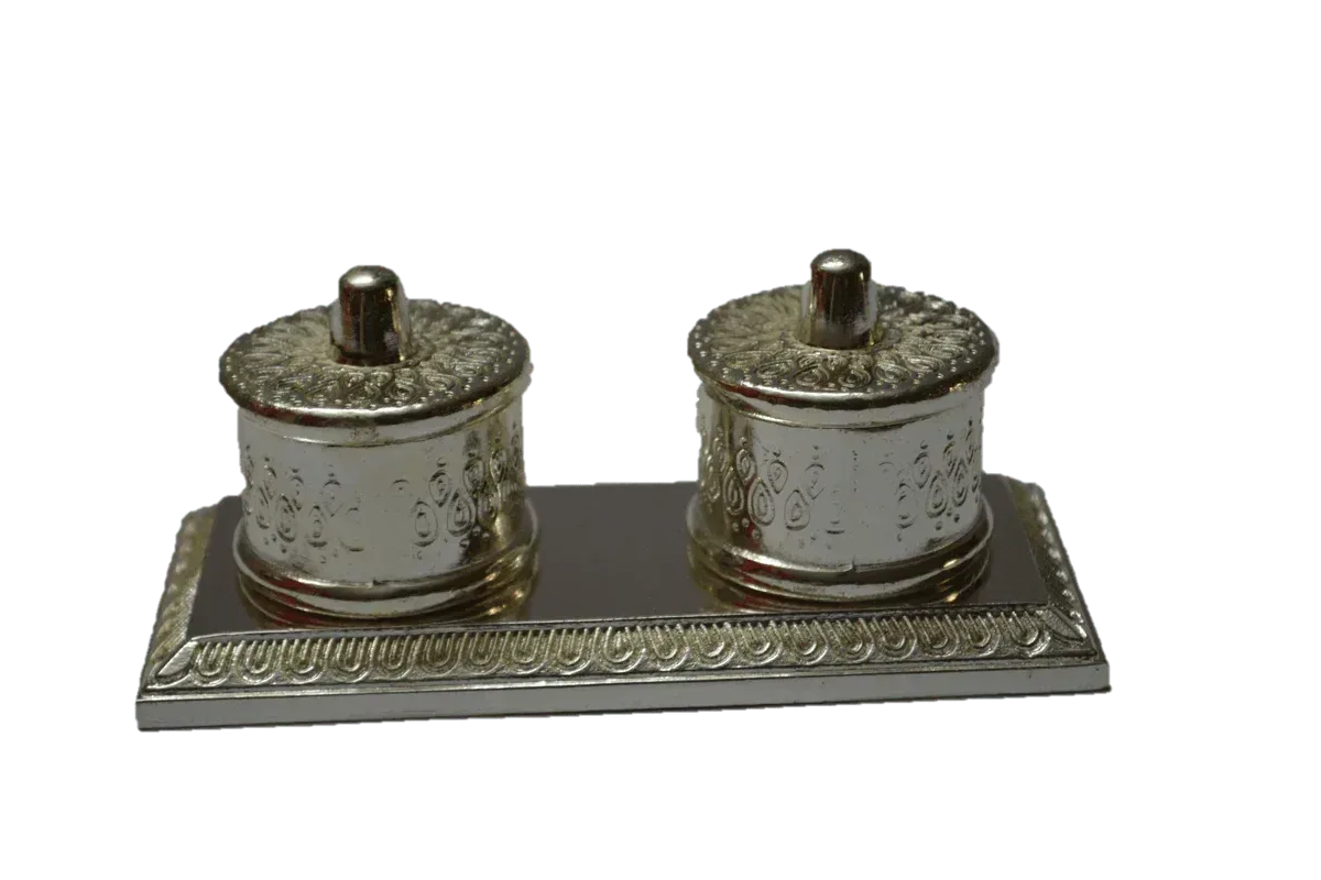 Double Kumkum Box Silver - Puja Celebrations