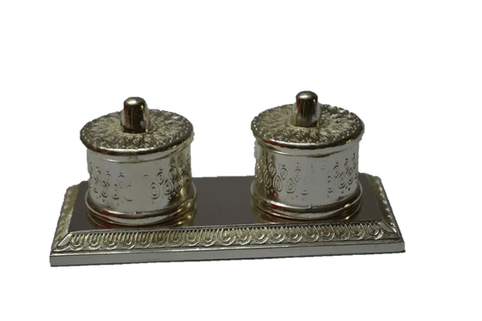Double Kumkum Box Silver - Puja Celebrations