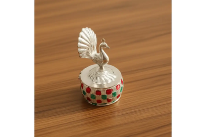 German Silver Sindoor Box - Peacock