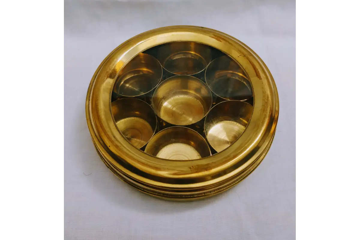Authentic South Indian brass Anjarai Petti spice container for Grihapravesam return gifts
