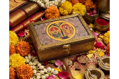 Assorted Tanjore art wooden jewelry box shapes and divine painting motifs by Puja Celebrations