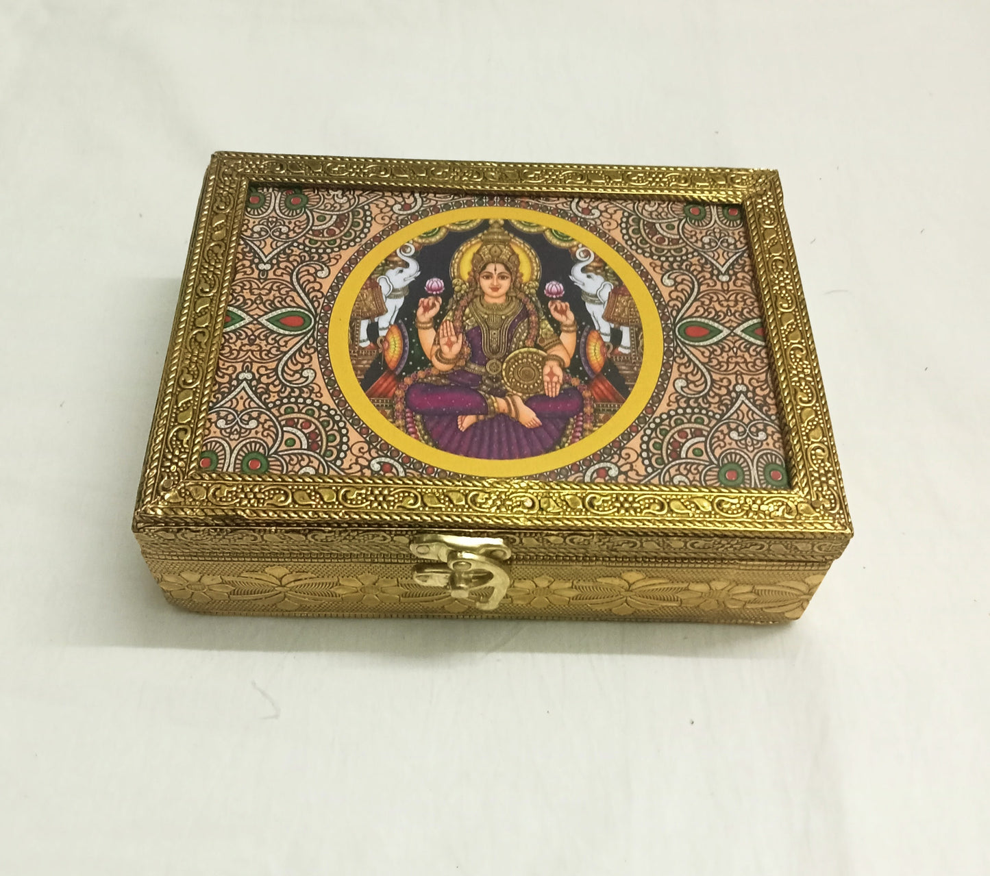Tanjore print wooden jewelry box neatly packaged - Puja Celebrations
