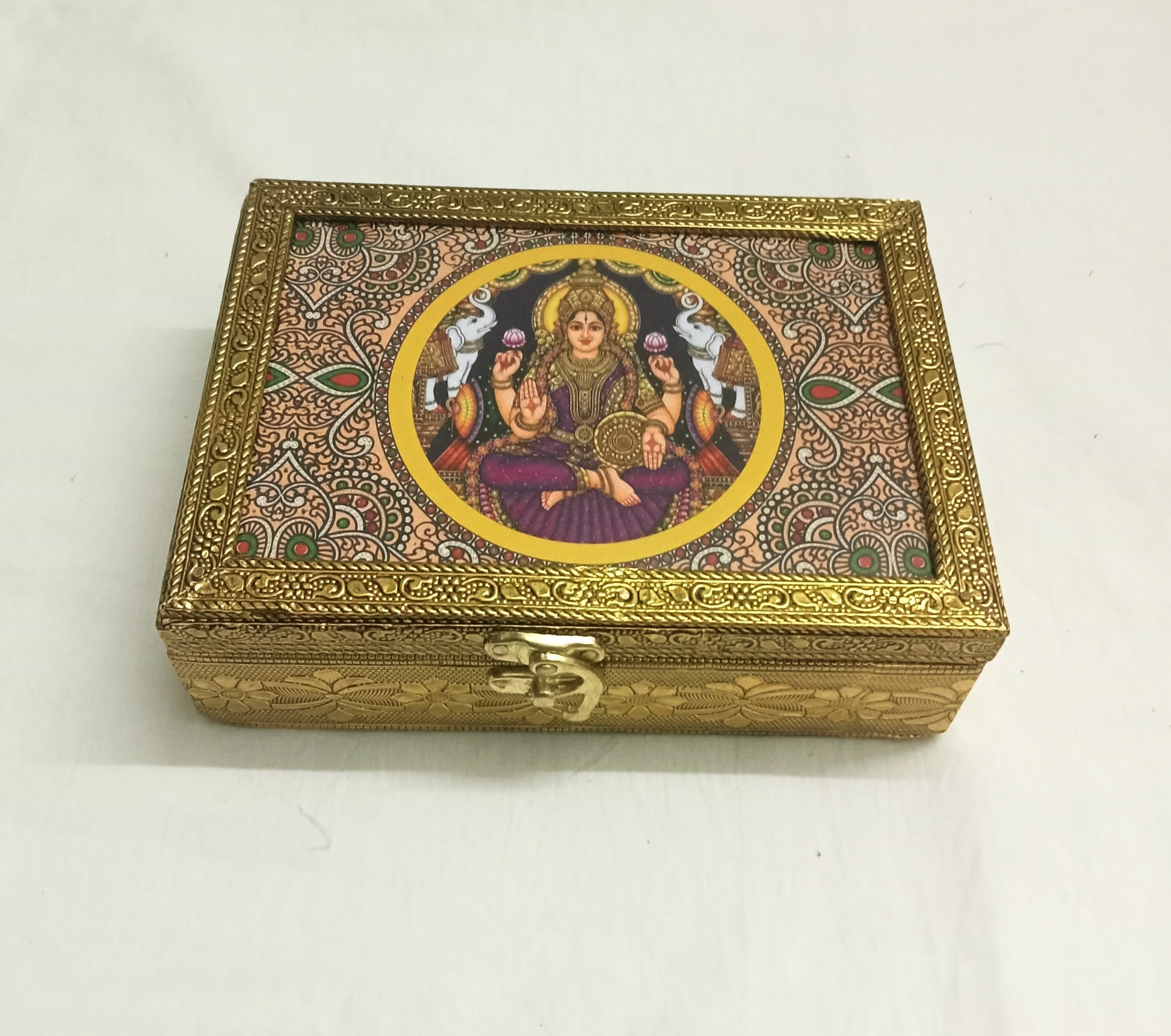 Tanjore print wooden jewelry box neatly packaged - Puja Celebrations
