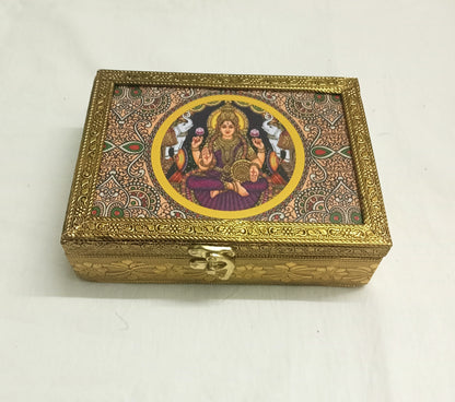 Tanjore print wooden jewelry box neatly packaged - Puja Celebrations