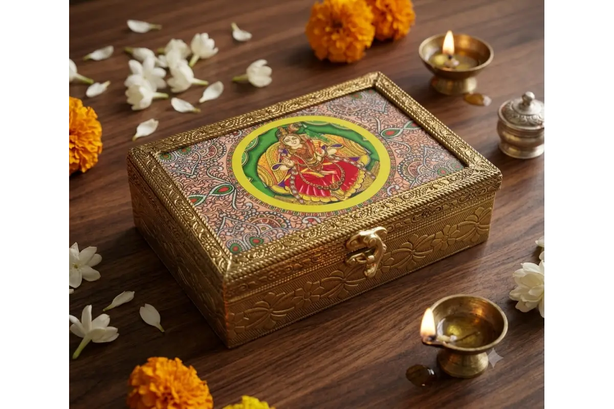Tanjore print jewelry box for bangles storage and jewell storage  for housewarming gifts - Puja Celebrations