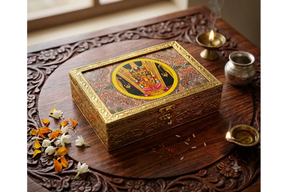 Handcrafted Tanjore print wooden jewelry box featuring divine traditional painting for return gifts - Puja Celebrations