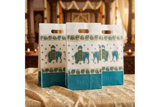 Vibrant Thank You printed Thamboolam bag for wedding and housewarming return gifts - Puja Celebrations